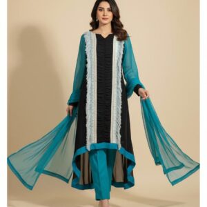 Black & Teal Asymmetrical Suit