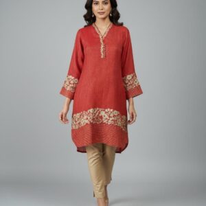 Red Traditional Kurta with Gold Embroidery