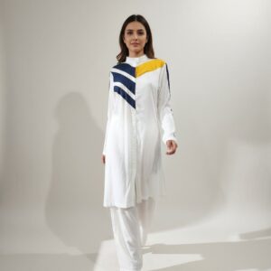 Cross Stitch White Colorblock Kurta
