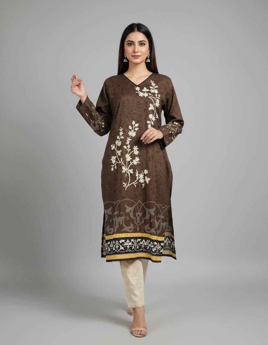 Brown Embroidered Kurta - Image 2