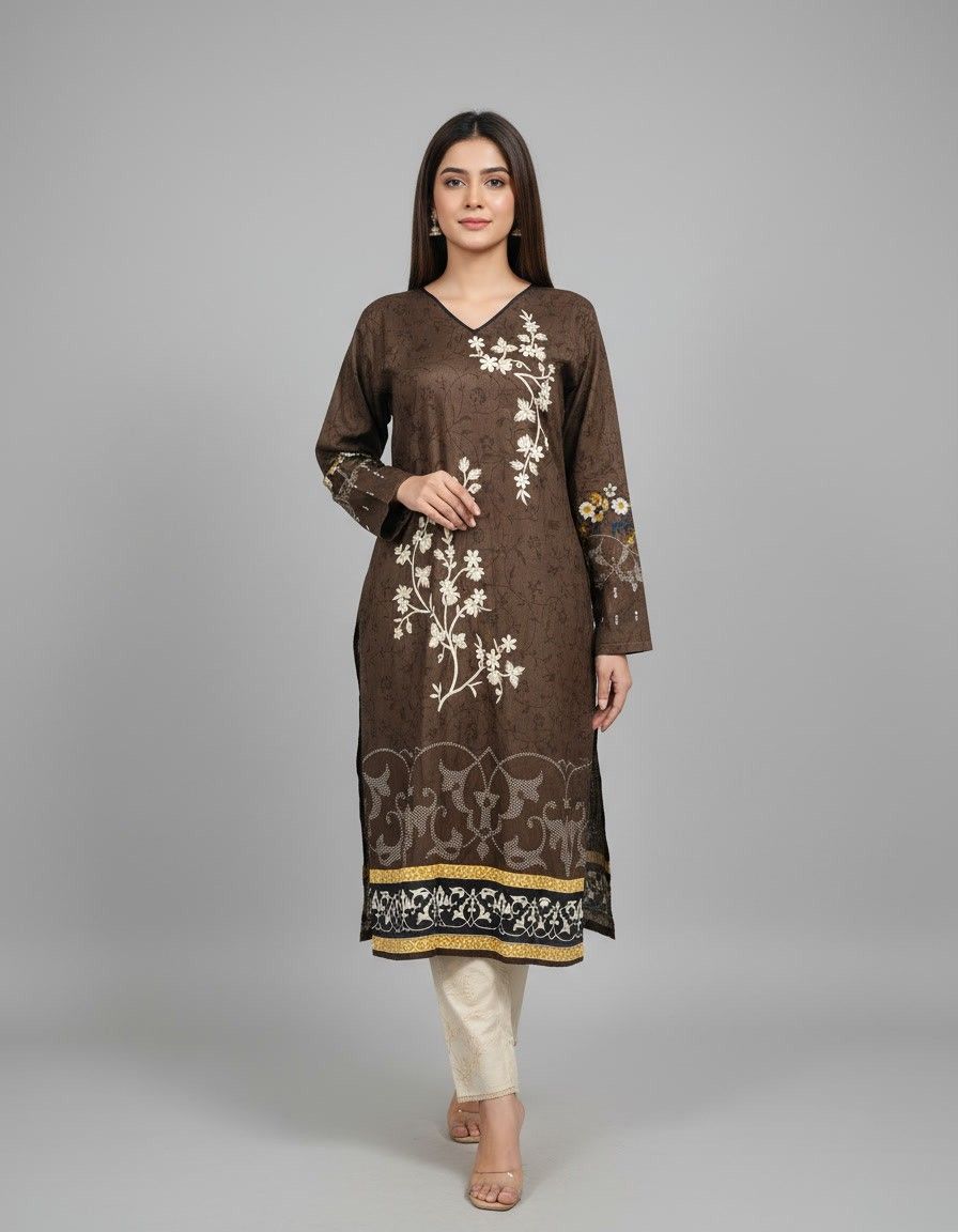 Brown Embroidered Kurta
