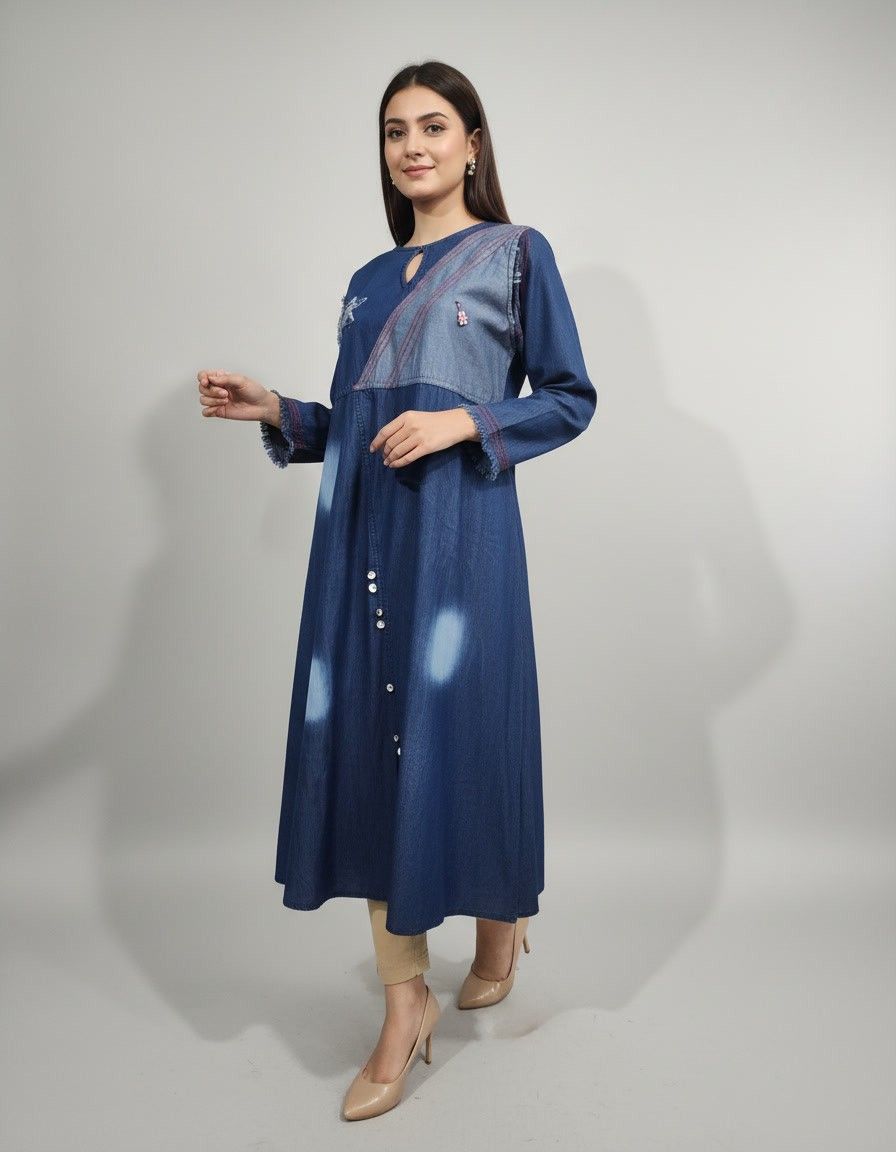 Navy Blue Denim Midi Dress - Image 2