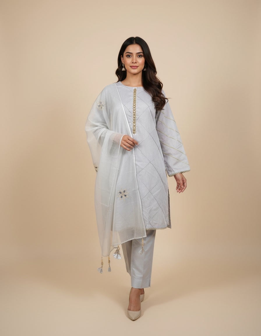 Light Grey Embroidered Suit