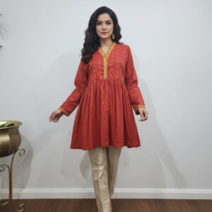 Rust Flared Short Frock