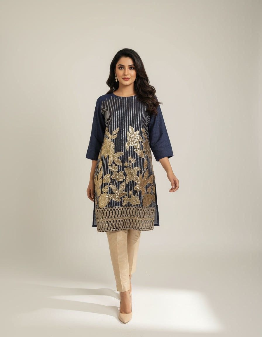 Embroidery Navy Blue Kurta
