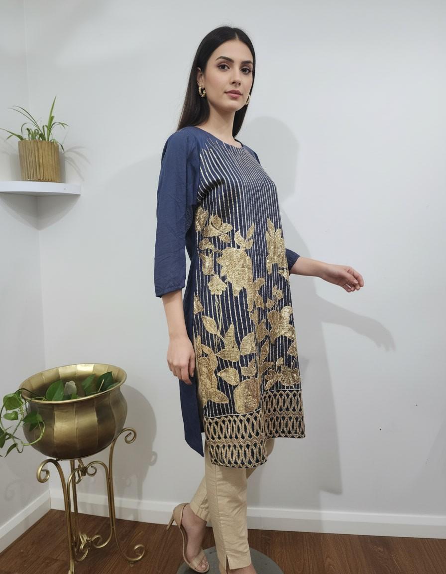 Embroidery Navy Blue Kurta - Image 2