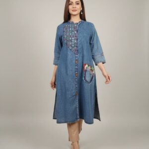 Denim Embroidered Kurta