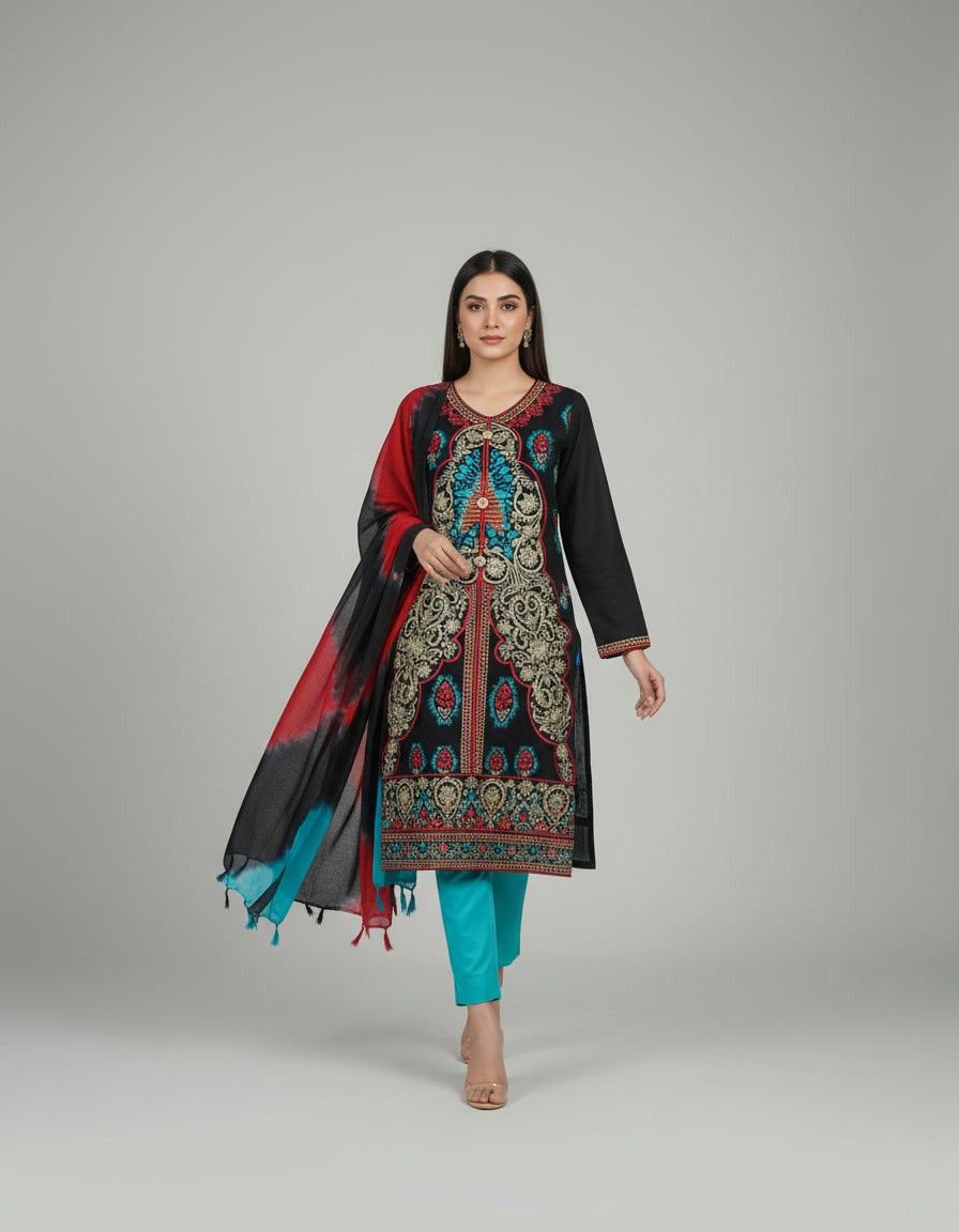 Raven Black Floral Suit