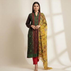 Olive Green Printed Suit