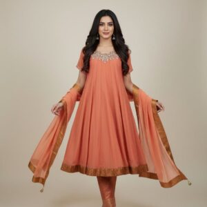Sunset Orange Embroidered Frock