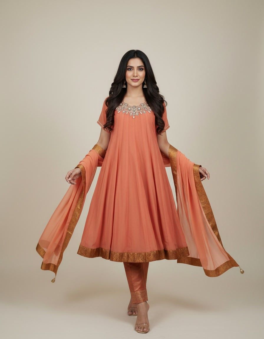 Sunset Orange Embroidered Frock