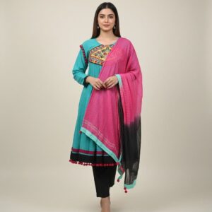 Teal & Pink Printed Kurta