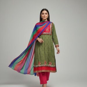 Green and Pink Embroidered Suit