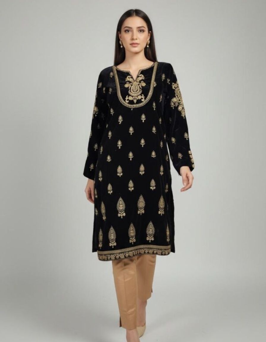 Black Gold Embroidered Kurti - Image 2