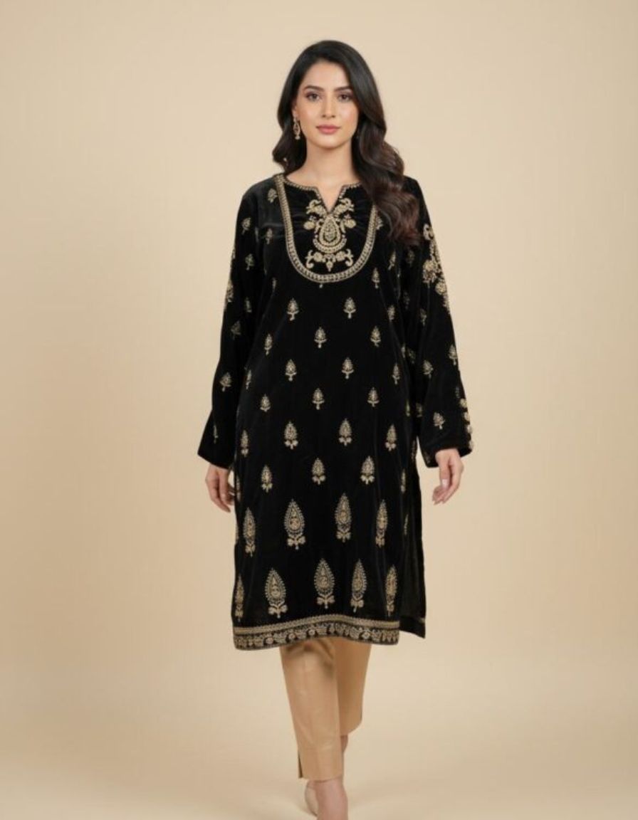 Black Gold Embroidered Kurti - Image 3