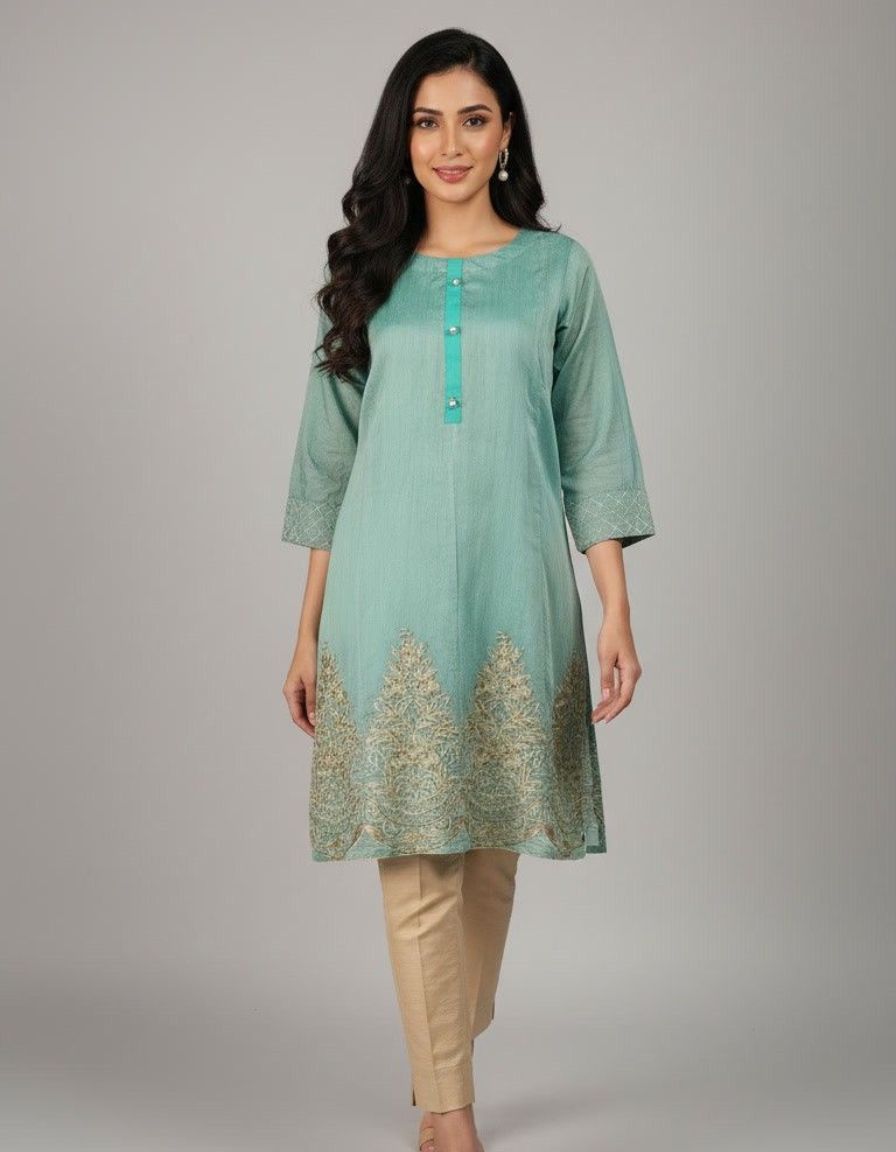 Floral Mint Embroidered Kurta