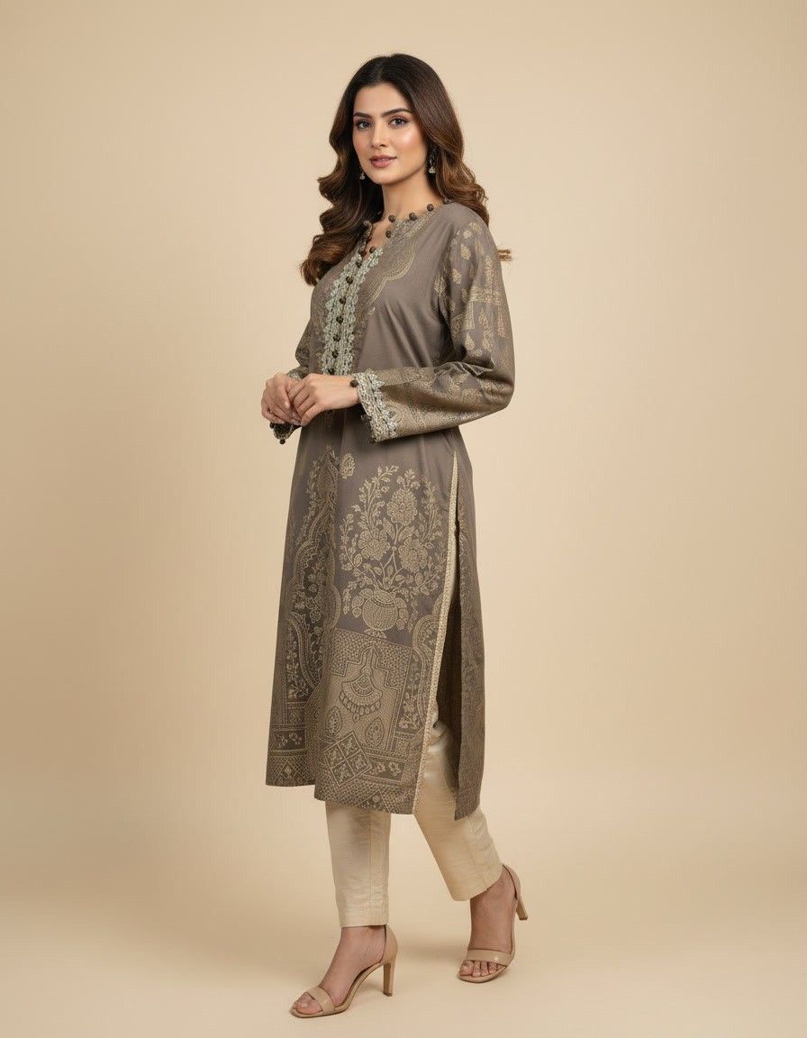 Taupe Digital Printed Suit - Image 2