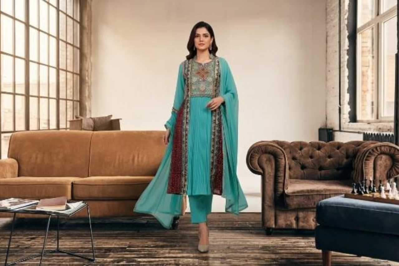 Firozi Maroon Angrakha Elegance Suit - Image 2