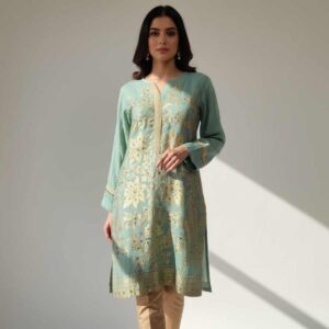 Sky Blue Gold Paste Printed Suit