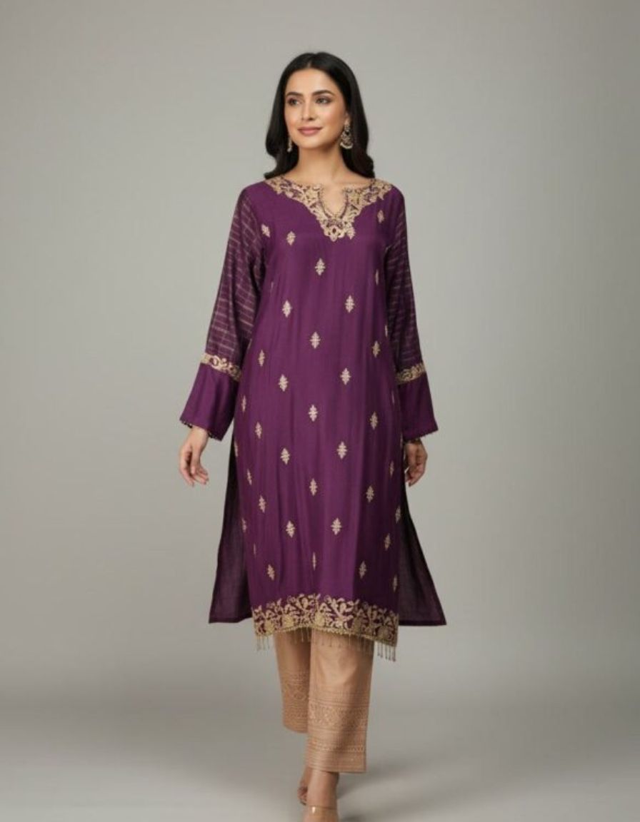 Magenta Gold Grace Kurta - Image 3