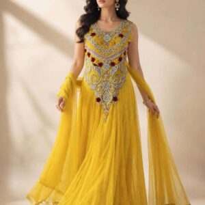 Yellow Sleeveless Long Anarkali