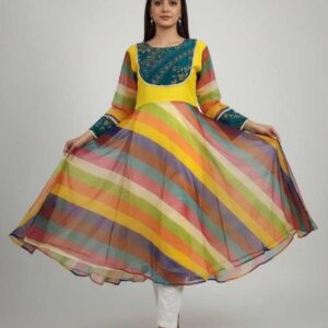 Yellow Frock with Colorful Stripes